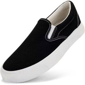 Women's White Black Classic Casual Fashion Slip On Canvas Sneakers Loafers Shoes